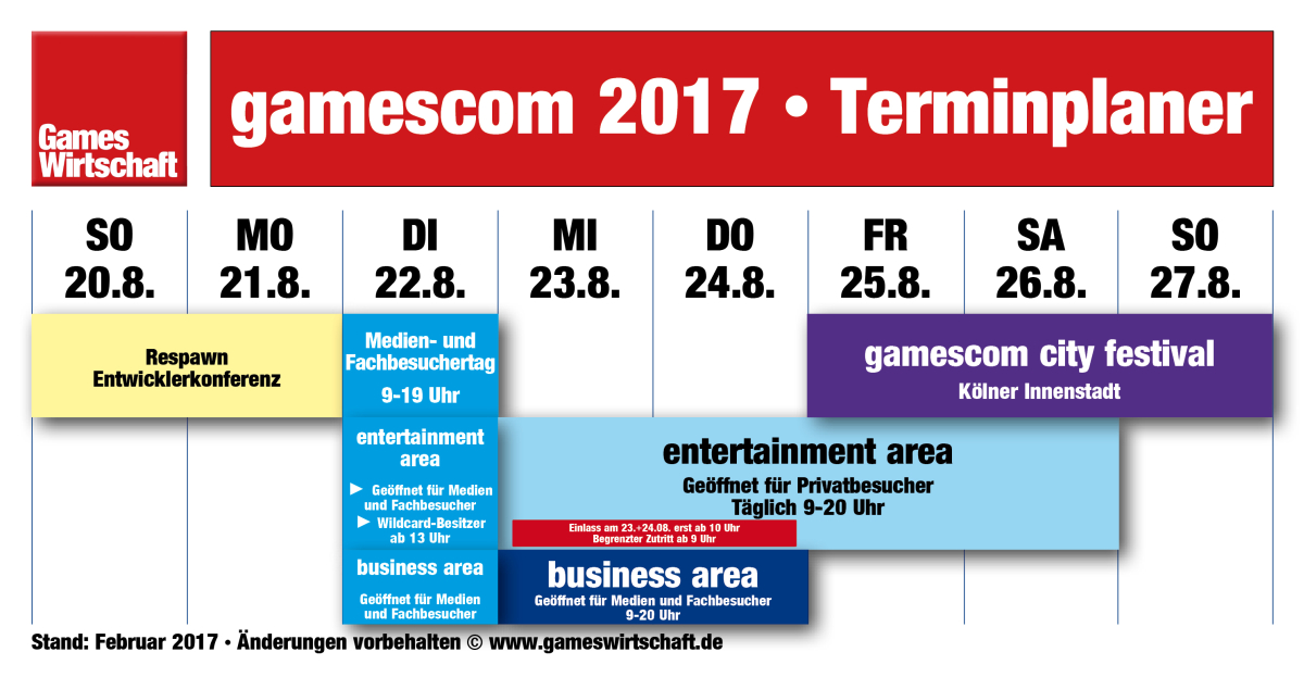 Gamescom Öffnungszeiten 2017 im Überblick