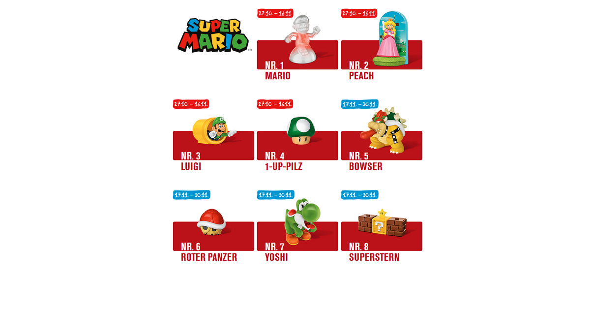 Kooperation zwischen Nintendo und McDonald's: Ab 27. Oktober erobern Super Mario und seine Kumpels das Happy Meal.