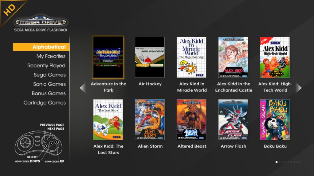 Im Hauptmenü des SEGA Mega Drive Flashback HD lassen sich alle 82 vorinstallierten Spiele bequem auswählen (Foto: ATGAMES)