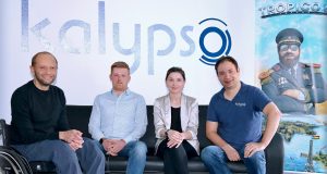 Das Führungs-Team von Kalypso Media: Simon Hellwig (Gründer und Geschäftsführer), Christoph Bentz (Finanzen), Anika Thun (Marketing) und Wolfgang Duhr (Publishing)