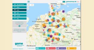 Das Online-Verzeichnis "Gamesmap" zeigt die Hotspots der deutschen Gamesbranche (Abbildung: Game e. V.)