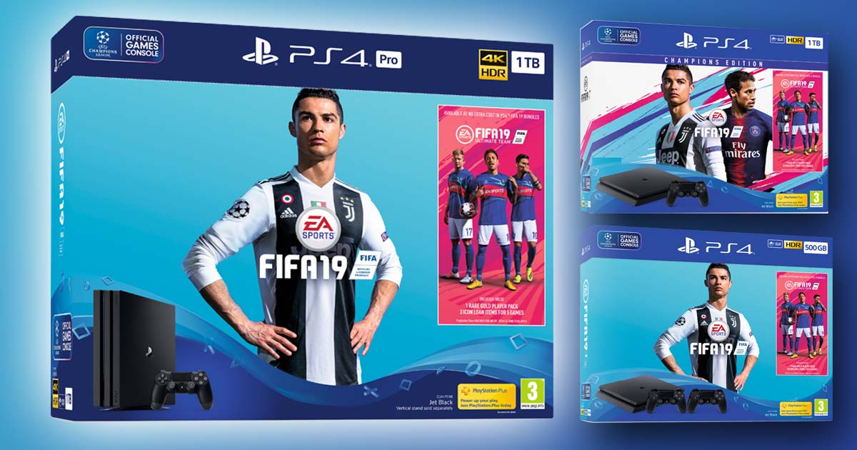Gleich drei PS4 FIFA 19 Bundles legt Sony Interactive zum Verkaufsstart von "FIFA 19" am 28.9.2018 auf (Abbildungen: Sony)