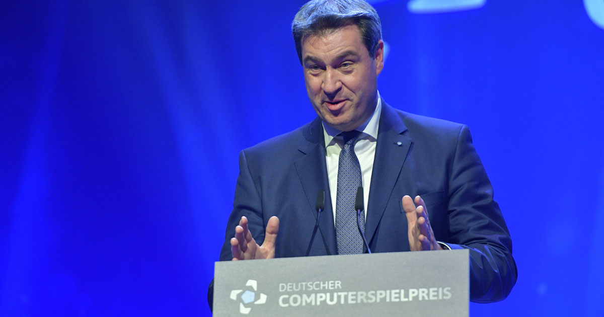 Bayerns Ministerpräsident Markus Söder (CSU) - hier bei der Verleihung des Deutschen Computerspielpreises 2018 (Foto: DCP / Getty Images für Quinke Networks / Hannes Magerstaedt)