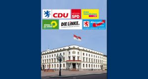 Landtagwahl Hessen 2018 am 28. Oktober: Sechs Parteien ziehen voraussichtlich in den Wiesbadener Landtag ein (Abbildungen: Parteien / Foto: Hessischer Landtag, Kanzlei / Herrmann Heibel)