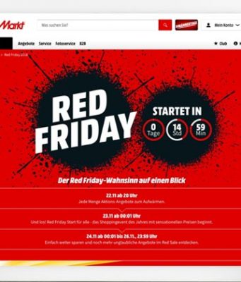 Die Angebote des MediaMarkt Red Friday 2018 sind bereits am Abend des Donnerstag (22.11.) einsehbar - Abbildung: MediaSaturn Unternehmenskommunikation