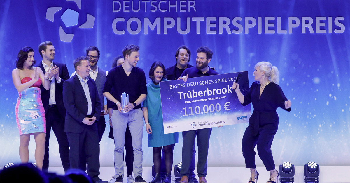Die Bildundtonfabrik und Headup Games gewinnen mit "Trüberbrook" den Deutschen Computerspielpreis 2019 für das "Beste Deutsche Spiel" (Foto: Isa Foltin / Getty Images for Quinke Networks)