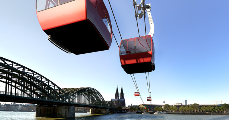Die künftige Messe-Seilbahn verbindet das Gamescom-Gelände mit der Kölner Altstadt und verläuft entlang der Hohenzollernbrücke (Foto: GamesWirtschaft)