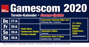 So sieht das überarbeitete, vorläufige Programm der Gamescom 2020 aus (Stand: 18. Mai 2020)