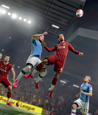 Szene aus "FIFA 21": Liverpool und ManCity im Zweikampf (Abbildung: EA)
