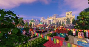 Schauplatz des virtuellen Game-Sommerfest 2020: die "Minecraft"-Version des Reichstagsgebäudes (Abbildung: Game-Verband)