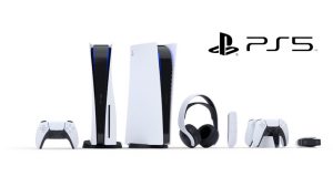 Die PlayStation-5-Familie im Überblick: DualSense-Controller, Konsole, Kopfhörer, Fernbedienung, Ladestation und Kamera (Abbildung: Sony Interactive)
