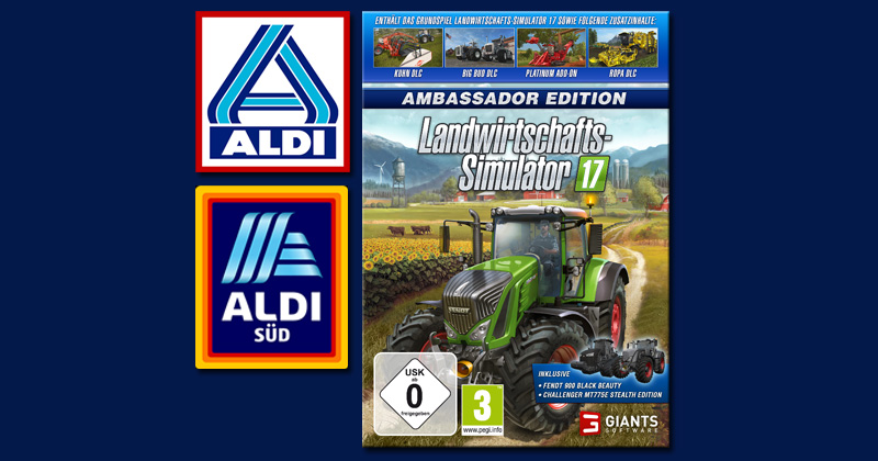 Bis 31.8. für 9,99 Euro bei ALDI Life zu haben: die "Landwirtschafts-Simulator 17 Ambassor Edition" (Abbildungen: Medion / ALDI)