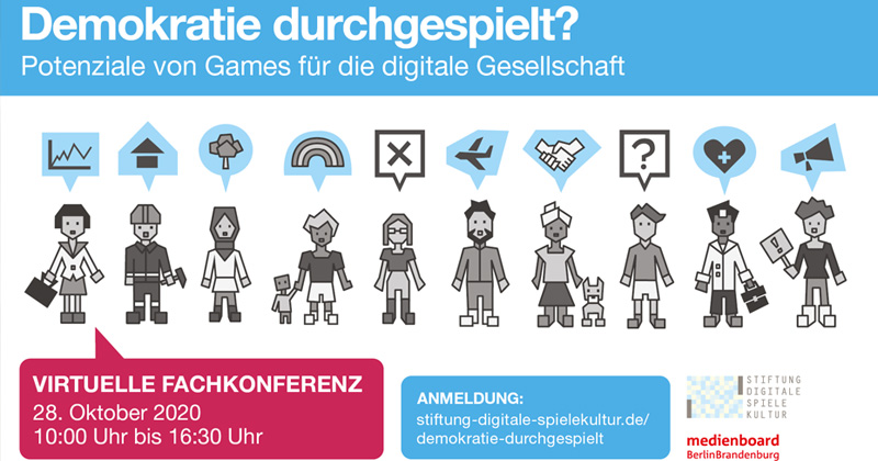 Virtuelle Fachkonferenz "Demokratie durchgespielt" am 28. Oktober 2020 (Abbildung: Stiftung Digitale Spielekultur)