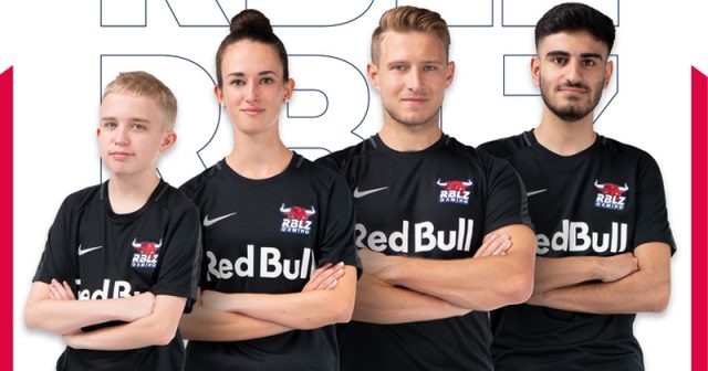 Der FIFA-21-Kader von RBLZ Gaming: Anders Vejrgang, Lena Güldenpfennig, Richard Hormes und Umut Gültekin (Foto: RB Leipzig)