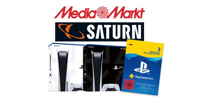 Wer eine PS5-Bestellung aufrecht erhält, bekommt eine PS-Plus-Karte (Abbildungen: Sony Interactive / MediaMarktSaturn)
