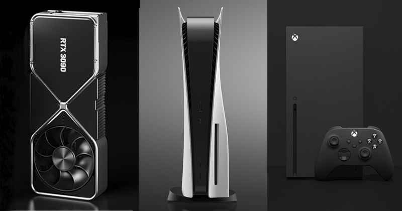 Objekte der Begierde: Geforce RTX 3080, PlayStation 5 und Xbox Series X (Abbildungen: Nvidia, Sony, Microsoft)