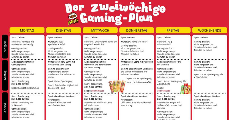 Pringles Gaming-Bootcamp: Auszug dem zweiwöchigen 'Gaming-Plan' (Abbildung: Kellogg Company)