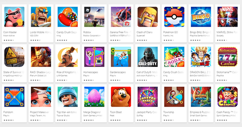 Die umsatzstärksten Smartphone-Games bei Google Play im April 2021 (Screenshot)