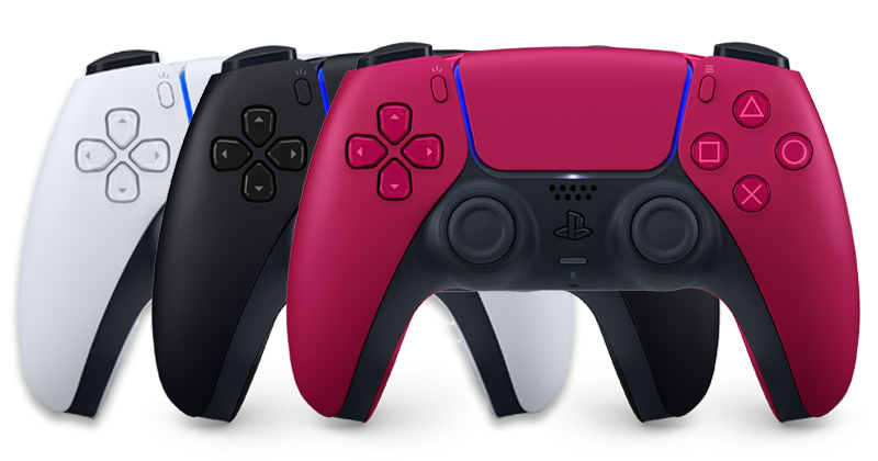 Sony PlayStation 5 DualSense Wireless Controller in Weiß, Midnight Black und Cosmic Red (Abbildungen: Sony Interactive)