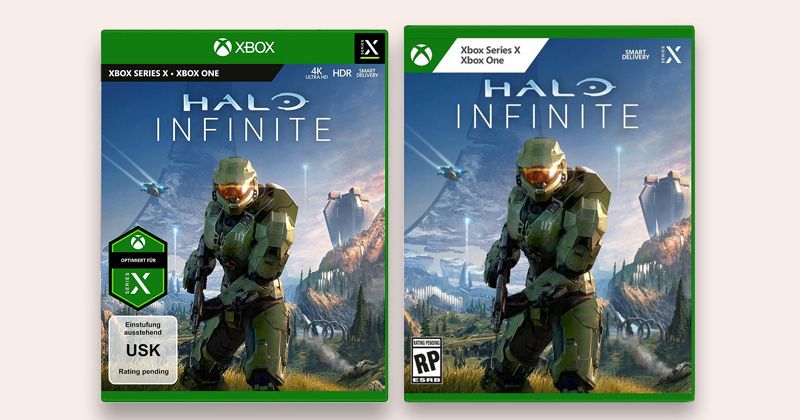 Das bisherige Packungs-Design - rechts die neue Version am Beispiel von Halo: Infinite (Abbildungen: Microsoft)