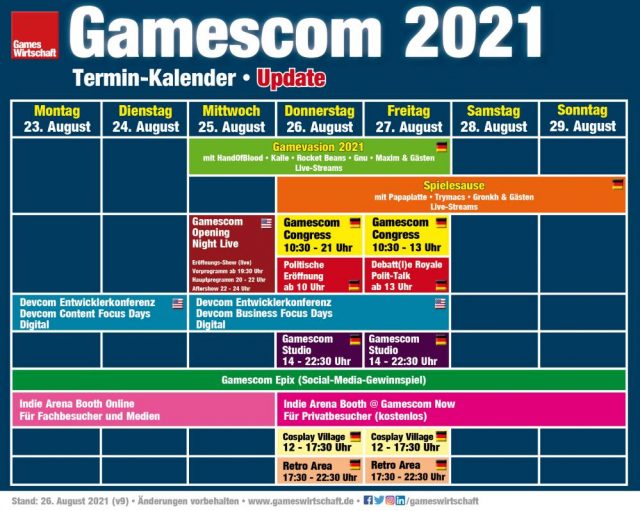 Gamescom 2021: Der finale Zeitplan (Stand: 25.8.2021)