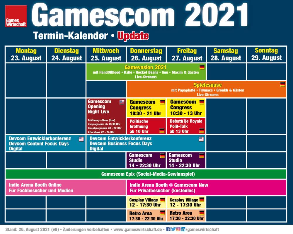 Gamescom 2021: Der fast finale Zeitplan (Stand: 20.8.2021)