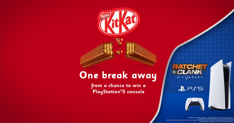 Kooperation zwischen Nestlé und Sony Interactive: KitKat verlost 999 PS5-Konsolen (Abbildung: Nestlé)