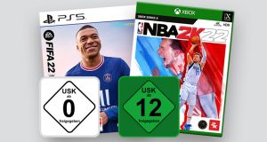 Zwei Sportspiele, zwei USK-Wertungen: FIFA 22 ist ohne Einschränkung freigegeben - NBA 2K22 ab 12 Jahren (Abbildungen: USK, EA, Take Two)