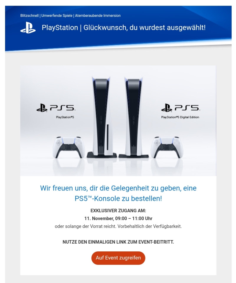 So sieht die Einladung für den PS5-Verkauf bei PlayStation Direct aus.