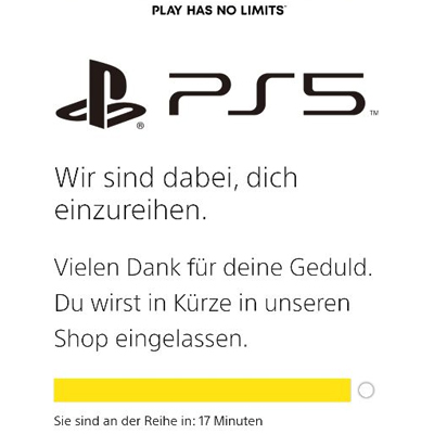 PS5-Kauf bei PlayStation Direct: Zur Zugriff erfolgt über ein Warteschlangen-System (Screenshot: privat)