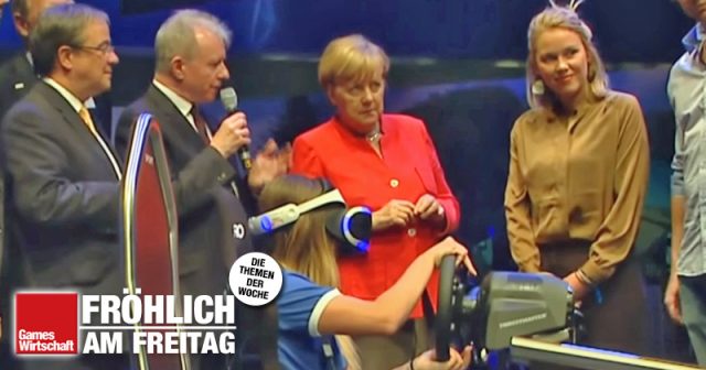 Bundeskanzlerin Angela Merkel (CDU) bei ihrem Besuch am PlayStation-Stand während der Gamescom 2017 (Abbildung: KoelnMesse)