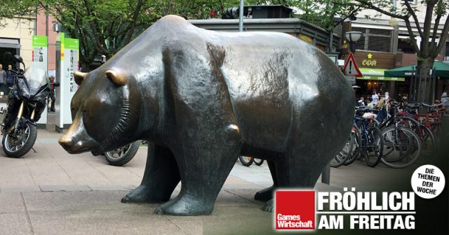 Der bronzene Bär vor der Frankfurter Börse steht für fallende Kurse (Foto: GamesWirtschaft)