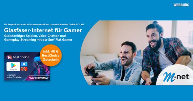 Jetzt M-Net Surf Flat Gamer-Tarif buchen und BestChoice-Entertainment-Gutschein sichern (Anzeige)