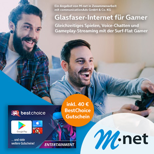 M-net Glasfaser-Tarife speziell für Gamer - jetzt bestellen und BestChoice Entertainment-Gutschein sichern (Werbung)