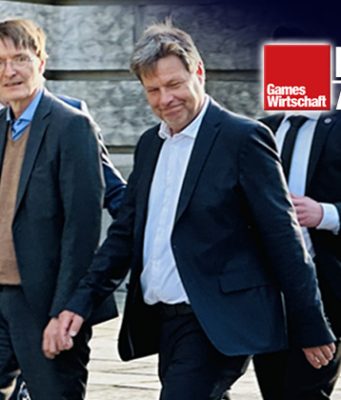 Wirtschaftsminister Robert Habeck (Bündnis 90 / Die Grünen) mit dem SPD-Gesundheitsminister Karl Lauterbach am Mittwochabend vor dem Bundestag (Foto: GamesWirtschaft)