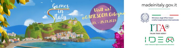 Games in Italy: Visit us at Gamescom Cologne 2023 (23. - 25.8.) - Business Area / Hall 4.1 - Stand C041g / D050g (Werbung)