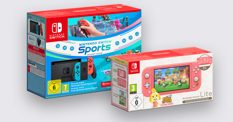 Ab 20. Oktober 2023 erhältlich: das Nintendo Switch Sports-Bundle und das Switch-Lite-Sondermodell inklusive Animal Crossing: New Horizons (Abbildungen: Nintendo)