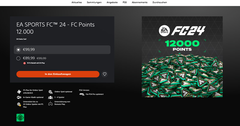 FC Points sind die Spielwährung in EA Sports FC 24, mit der widerum Lootboxen in Form von Ultimate-Team-Packs gekauft werden können (Screenshot)