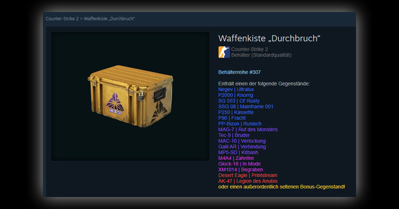Urteil zu Counter-Strike Lootboxen: Waffenkisten erhalten eine zufällige Auswahl an 'Skins' (Abbildung: Valve)
