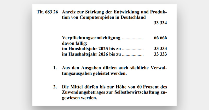 Vom Bundestag abgesegnet: das 33-Mio.-€-Paket für die Computerspiele-Förderung (Quelle: Bundeshaushalt)