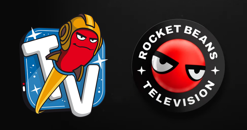 Links: as Rocket Beans TV Sender-Logo seit 2015 - rechts: das neue Logo ab 2024 (Abbildungen: Rocket Beans Entertainment)