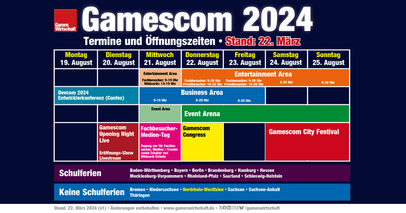 Gamescom 2024: Date and opening times at a glance (as of March 22, 2024)