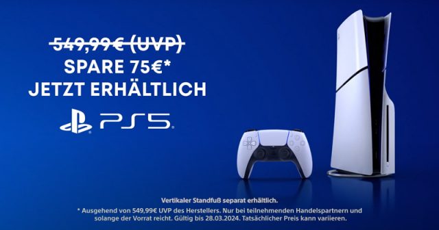 PS5-Angebot-Ostern-2024-Sony-150324 Offiziell 75 €, in der Praxis aber 100 € lassen sich vor Ostern beim Kauf der PlayStation 5 sparen (Abbildung: Sony Interactive)