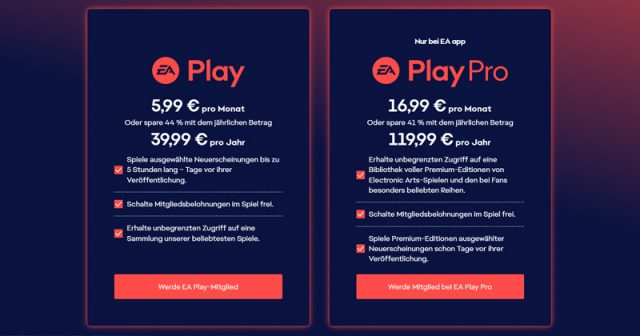 Mit Wirkung zum April 2024 steigen die Preise für das Spiele-Abo EA Play (Screenshot)