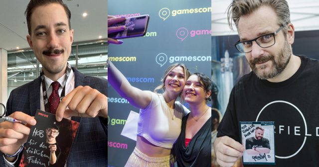 Die Autogramme und Selfies von und mit Stars wie HandOfBlood (links) und Gronkh (rechts) waren während der Gamescom 2023 besonders begehrt (Fotos: Koelnmesse / Oliver Wachenfeld / Hanne Engwald / Petra Fröhlich)