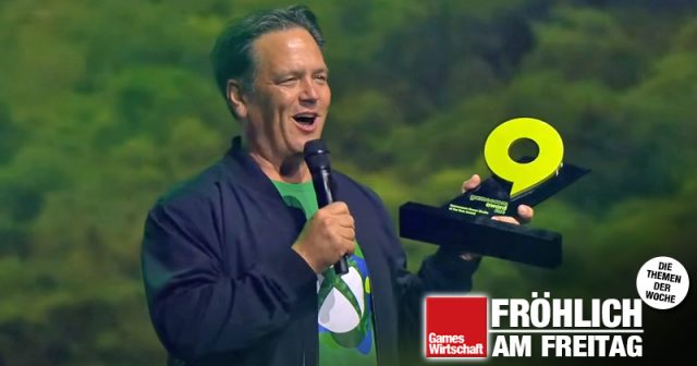 Froehlich-am-Freitag-2024-33-Gamescom-Klimaschutz Gamescom 2023: Xbox-Boss Phil Spencer nimmt den Preis für das "Green Studio of the Year" entgegen (Szene aus YouTube-Video)