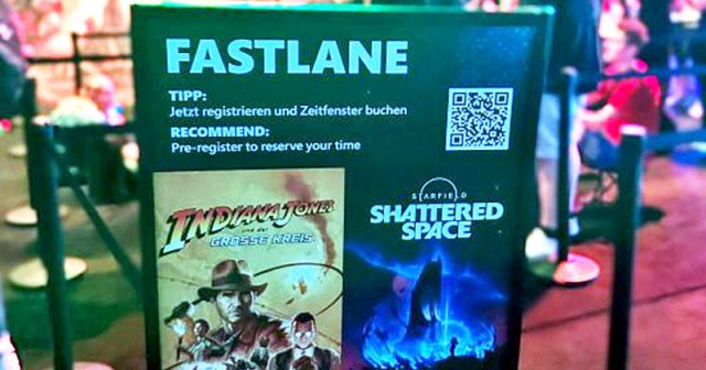 Mit solchen Schildern wurde das Fastlane-System auf der Gamescom 2024 beworben (Foto: Shopmacher)