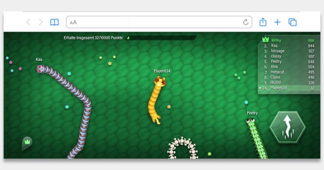 Der Screenshot zeigt den aktuellen Stand des Multiplayer-Spiels 'Modern Snake', das im Browser spielbar ist (Abbildung: Kr3m Media GmbH)