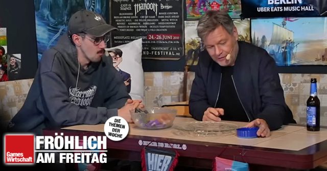Froehlich-am-Freitag-2025-03-HandOfBlood-Habeck-170125 Szene aus dem "Fliesentisch-Gespräch" zwischen Maximilian Knabe (HandOfBlood) und Robert Habeck (Grüne)