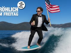 Auf der Meta-Ebene (Fröhlich am Freitag) Weil Meta-Boss Zuckerberg der KI-Nutzung seiner Insta-Stories mutmaßlich nicht widersprochen hat, muss er die minimal KI-erweiterte Version seines 4th-of-July-Wellenritts aushalten.